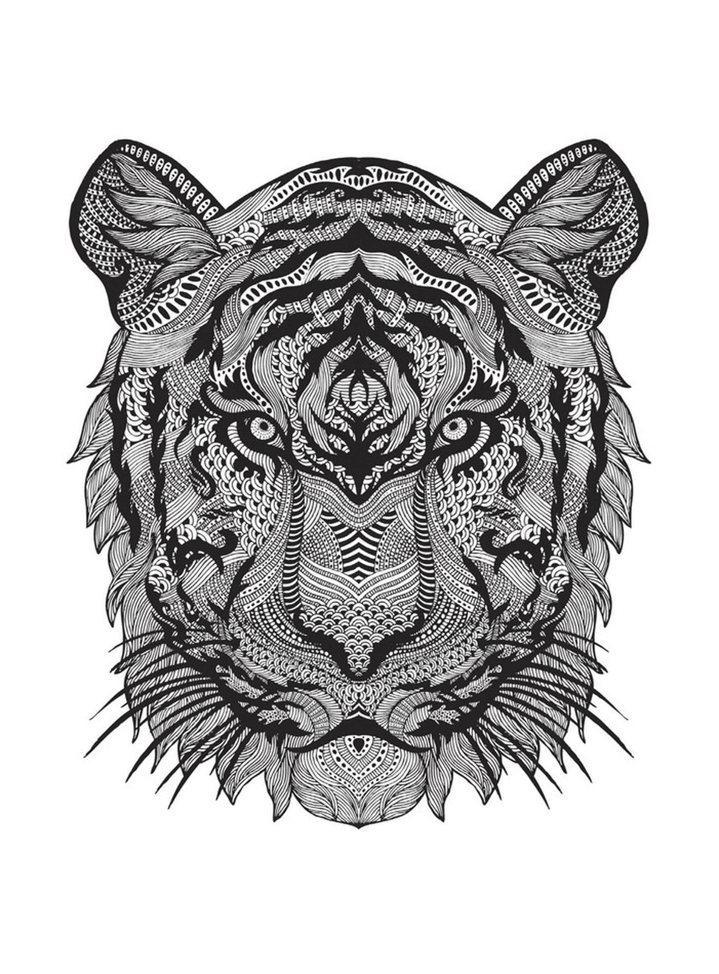   La tête d'un tigre avec des mandalas 