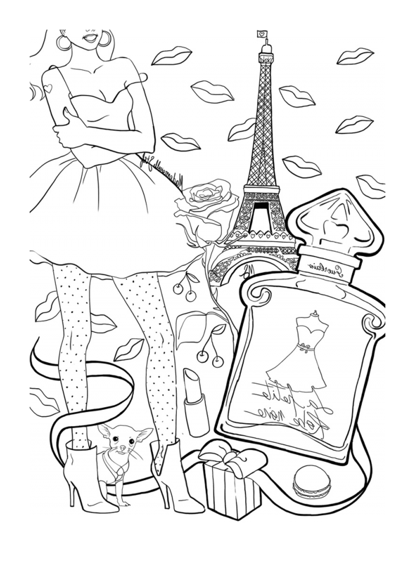   Une femme dans une robe à Paris avec une valise 