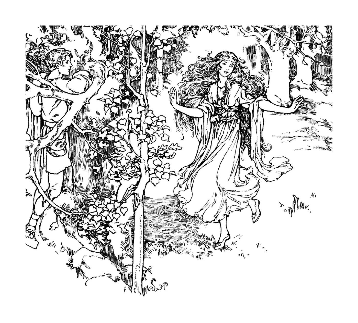   Une femme et un homme dans un jardin 