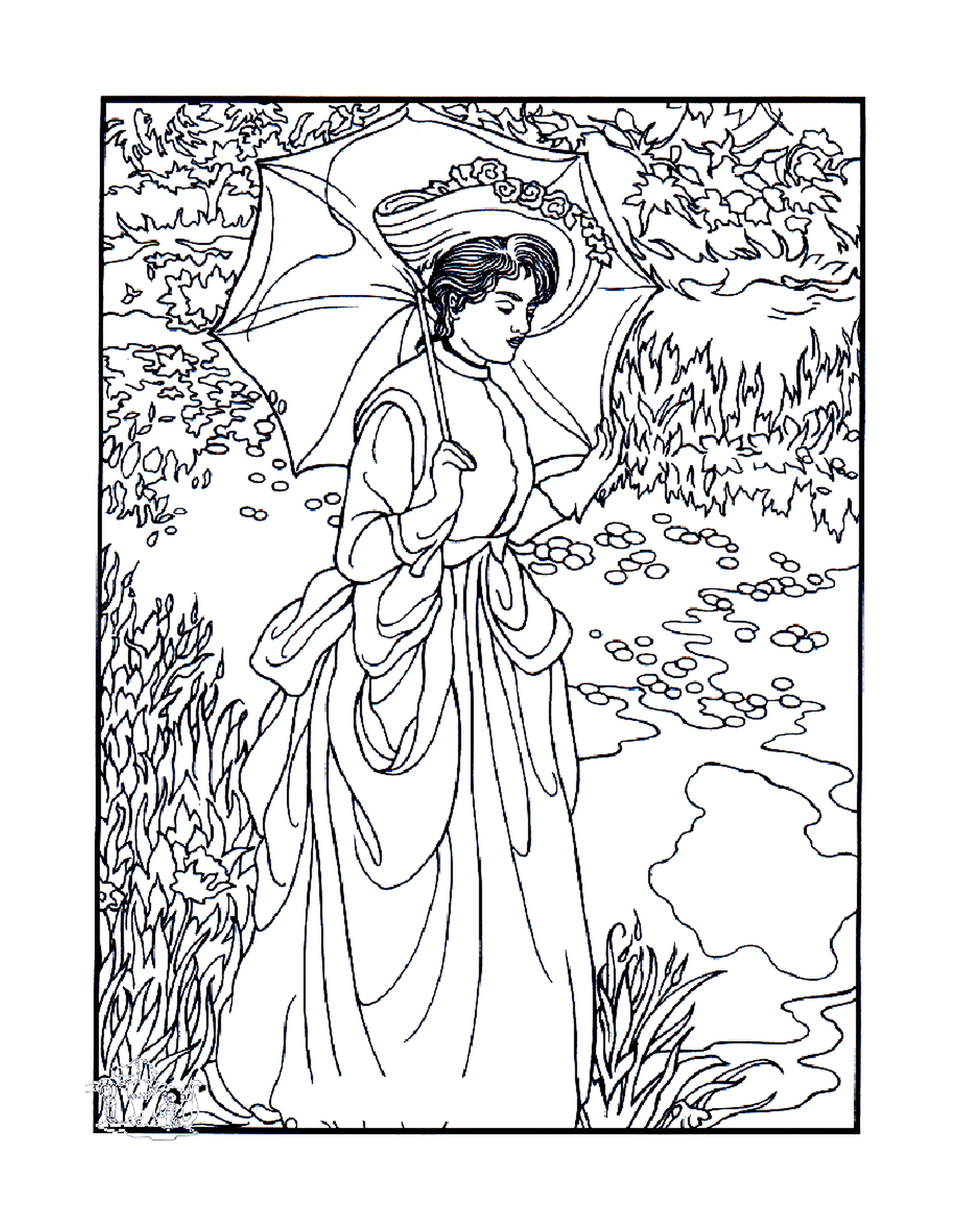   Une femme avec un parapluie dans un champ 