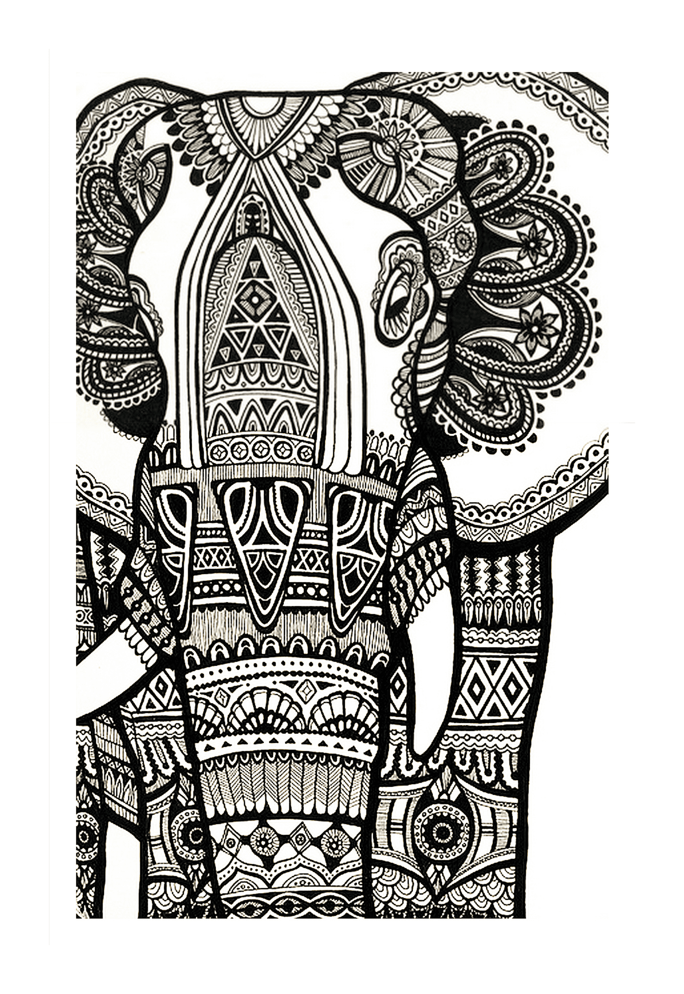   Un dessin complexe avec un éléphant indien 