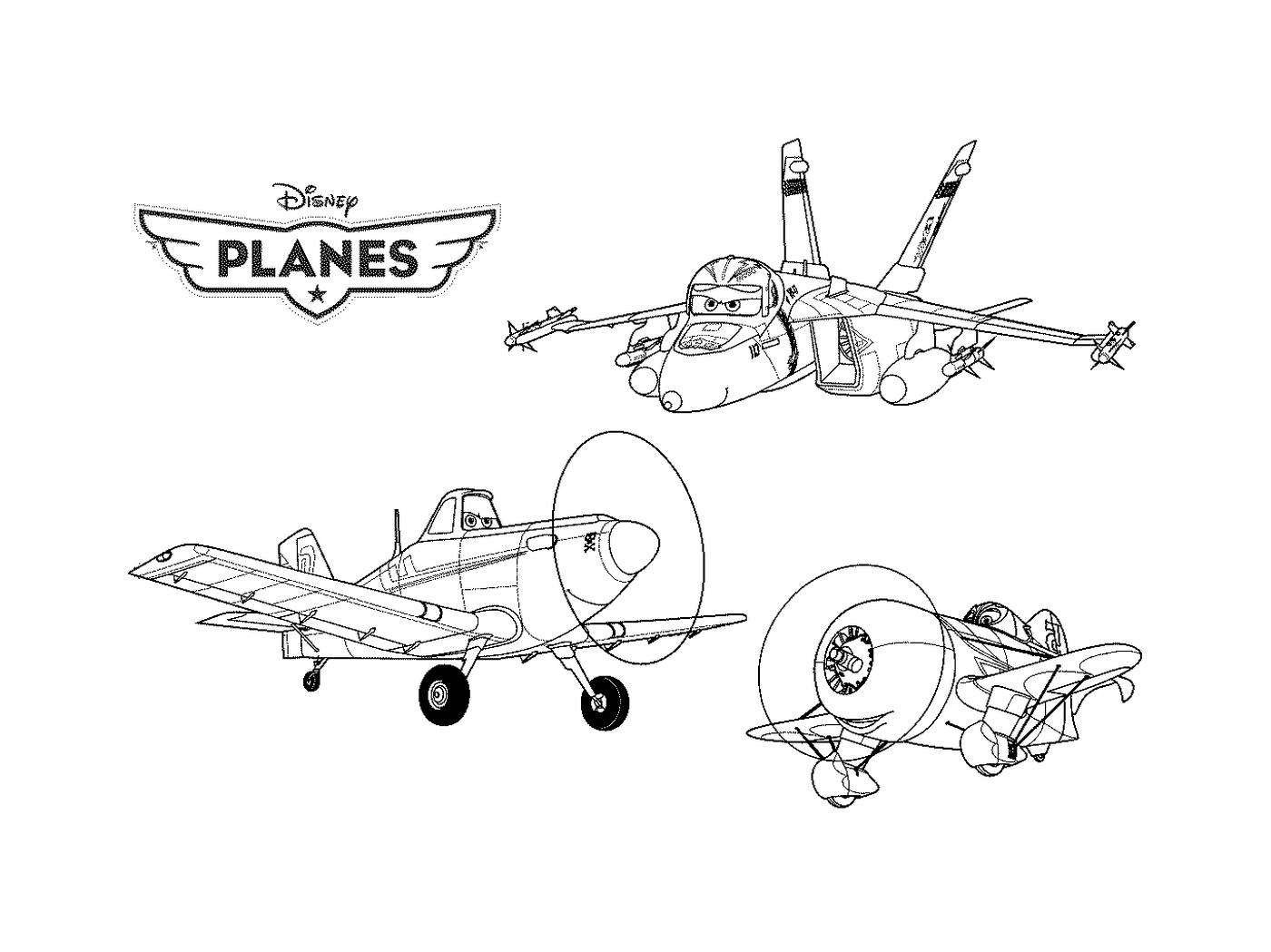   Un ensemble de trois dessins d'un avion 