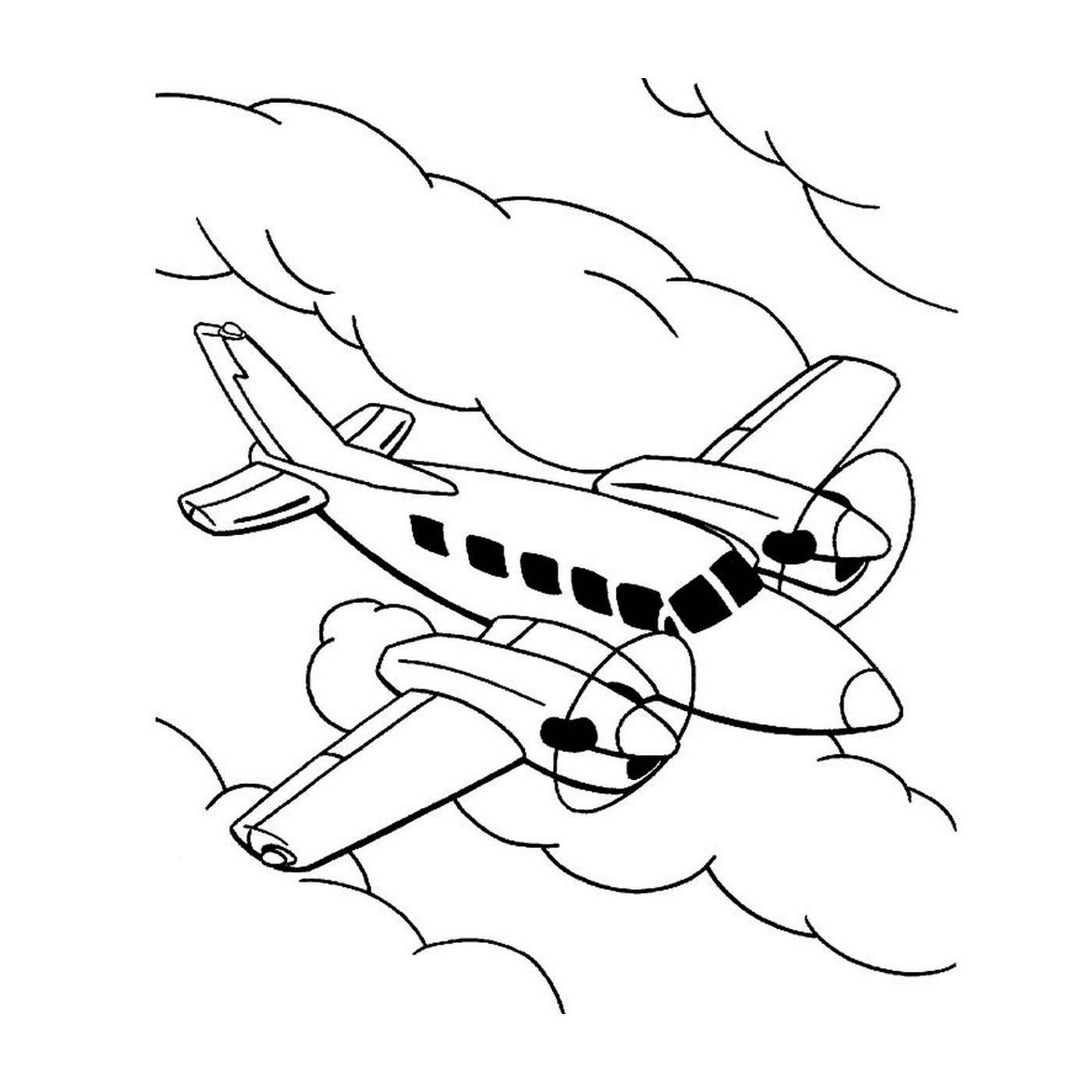   Un avion de ligne vole dans le ciel parmi les nuages 