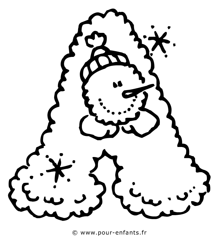   La lettre A de l'alphabet de Noël avec un bonhomme de neige 