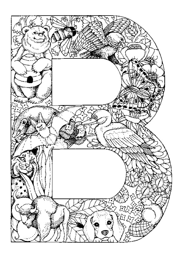   La lettre B est composée d'animaux et de plantes 