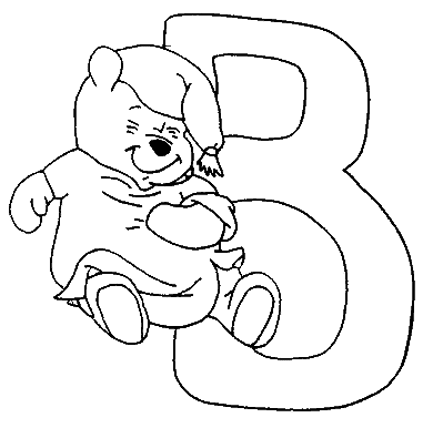   Un Winnie l'ourson assis devant le chiffre 3 