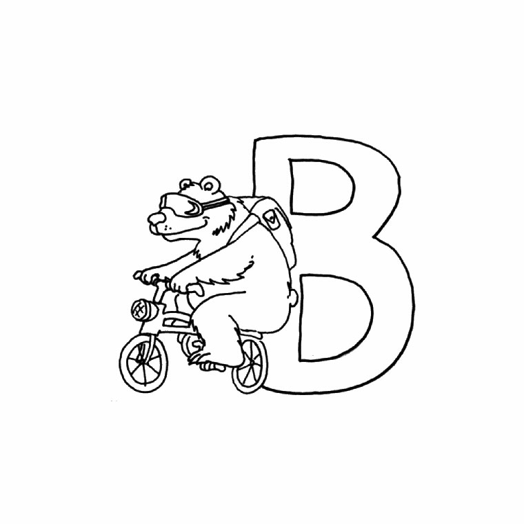   Un ours à vélo devant la lettre B 