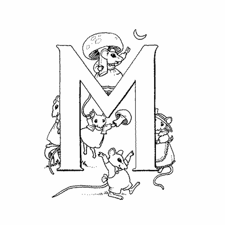   Un groupe de souris devant la lettre M 