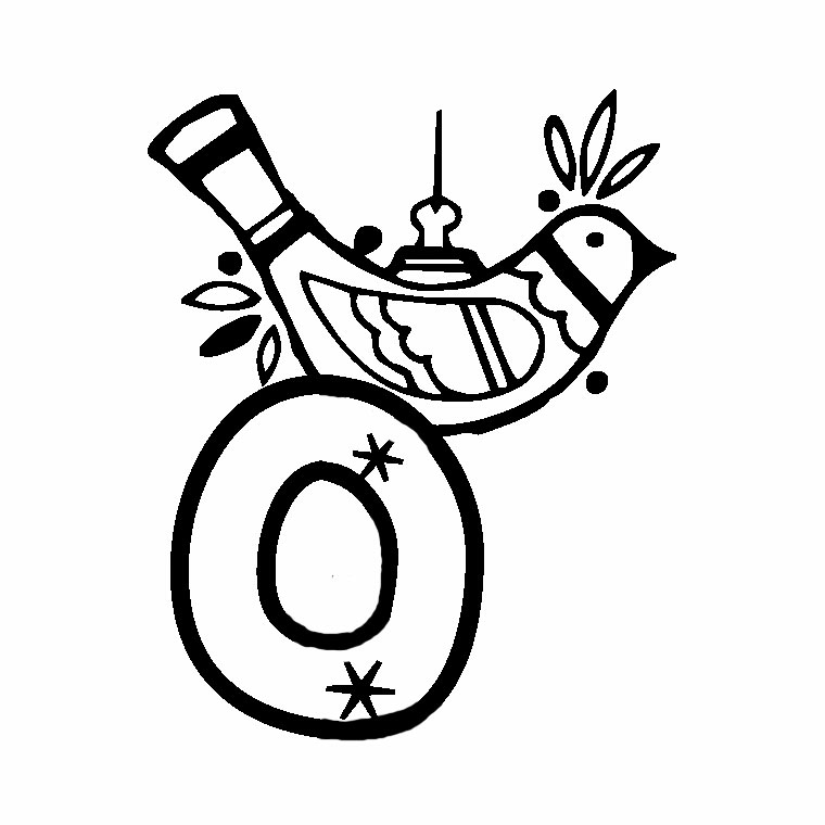   Une lettre O avec un oiseau sur un œuf 