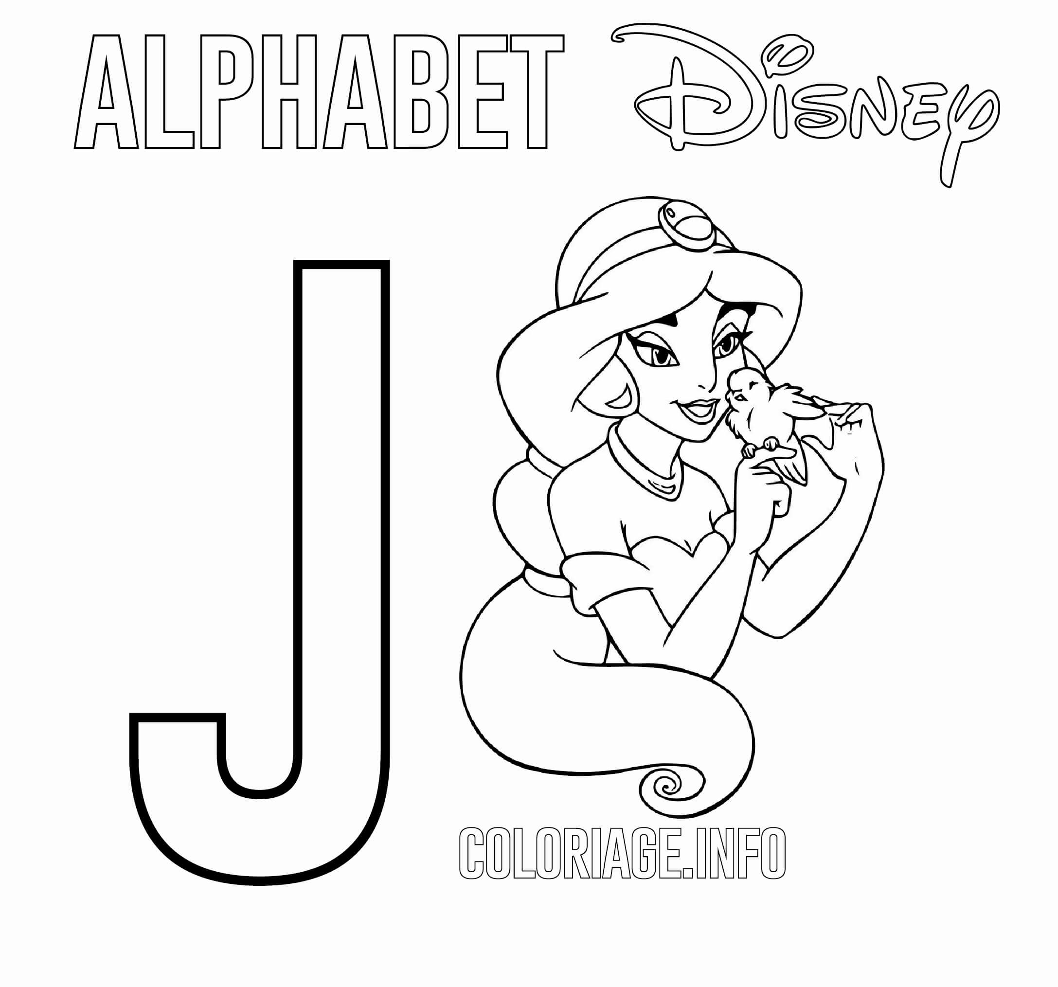   Lettre J pour Jasmine de Disney 