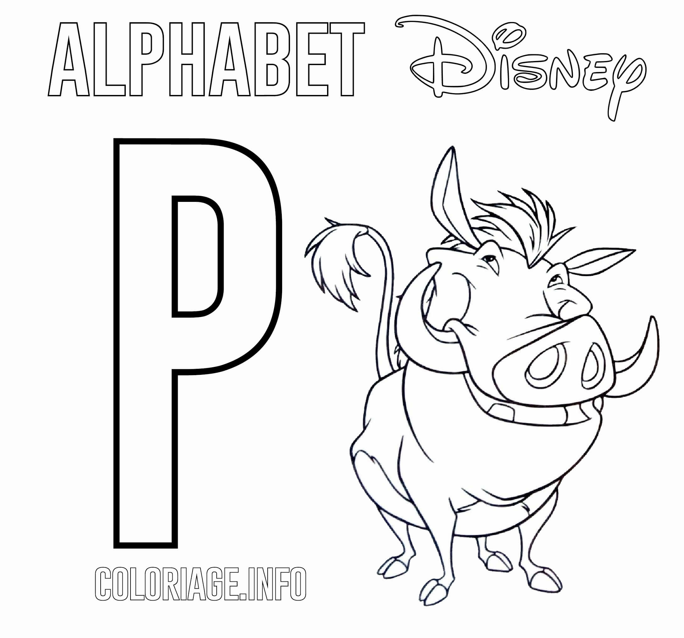   Lettre P pour Pumbaa de Disney 