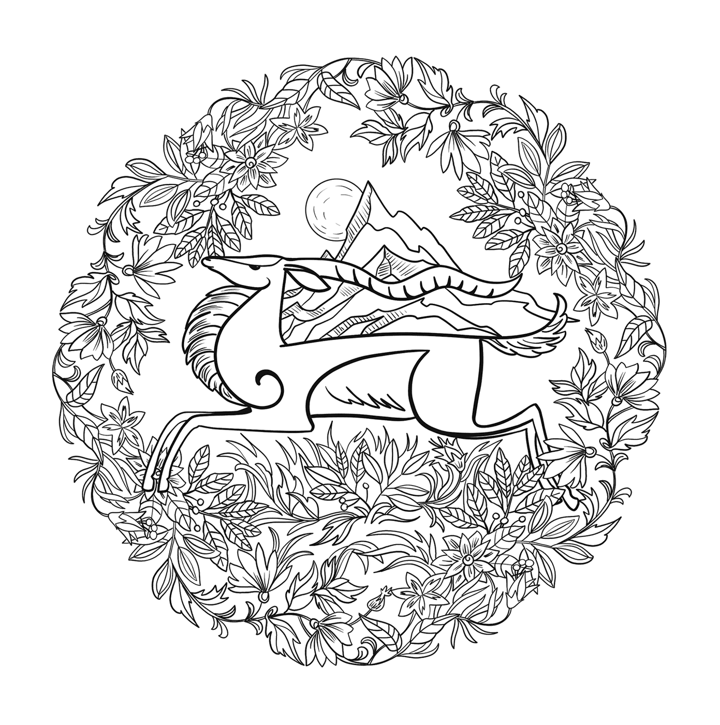   Cheval dans une couronne de feuilles 