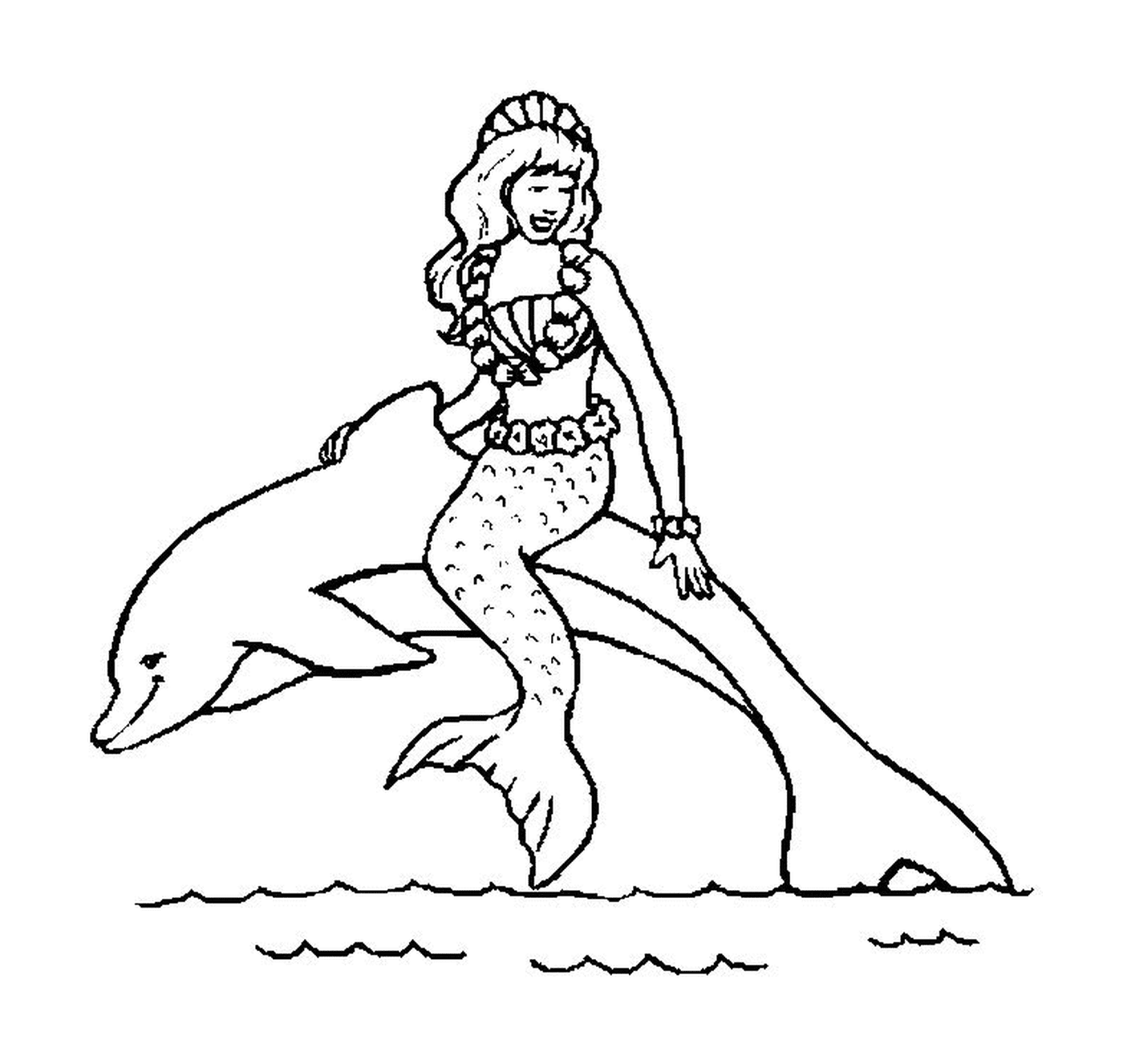   Une femme chevauchant un dauphin dans l'eau 