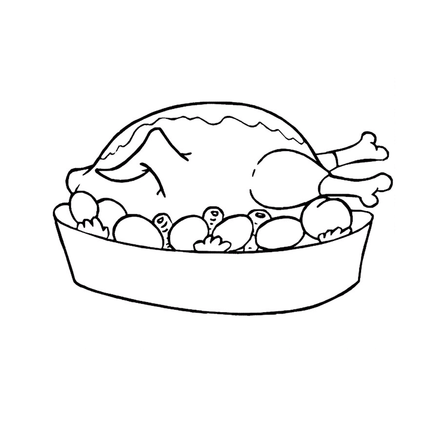   Un poulet dans un bol 