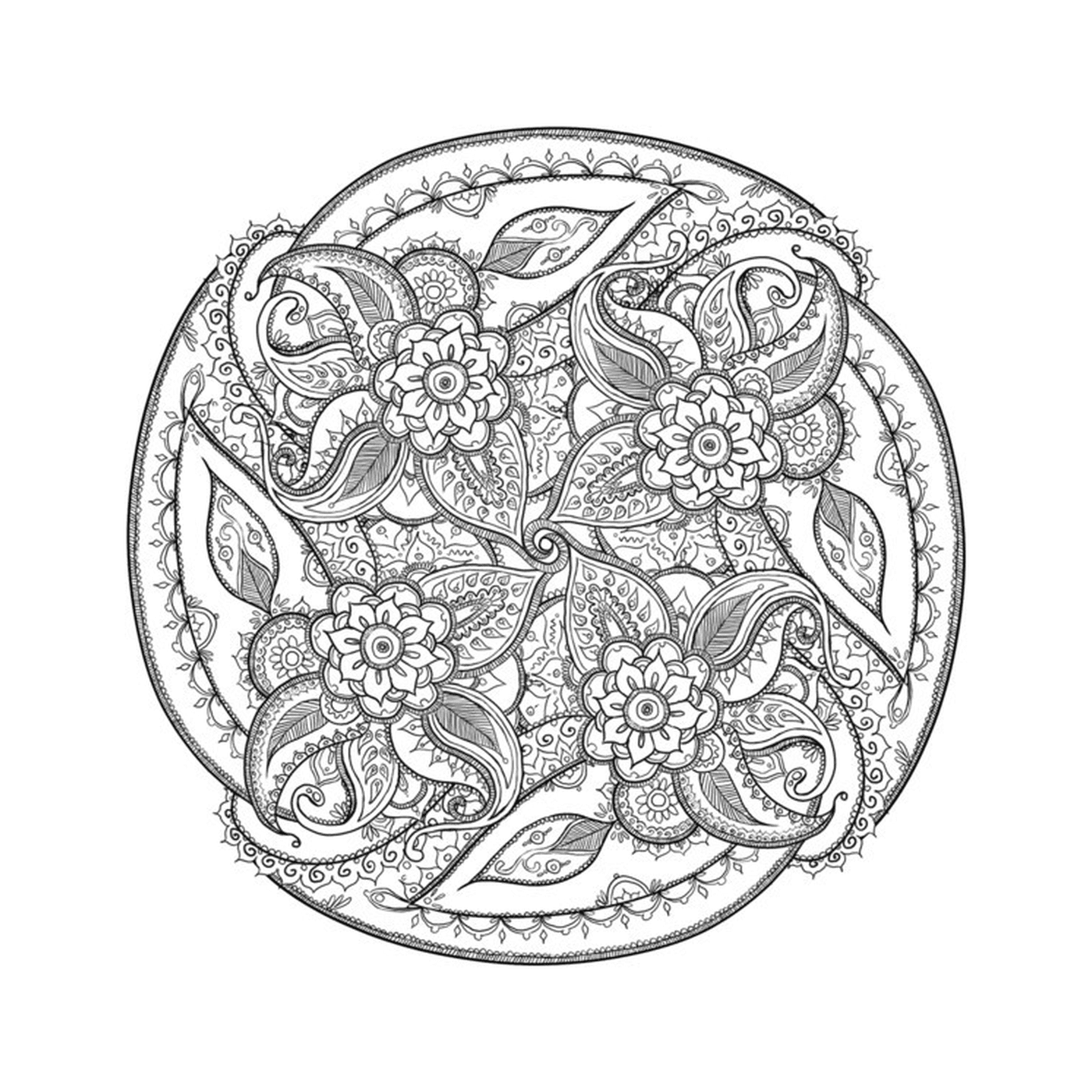   un motif circulaire complexe avec des fleurs 