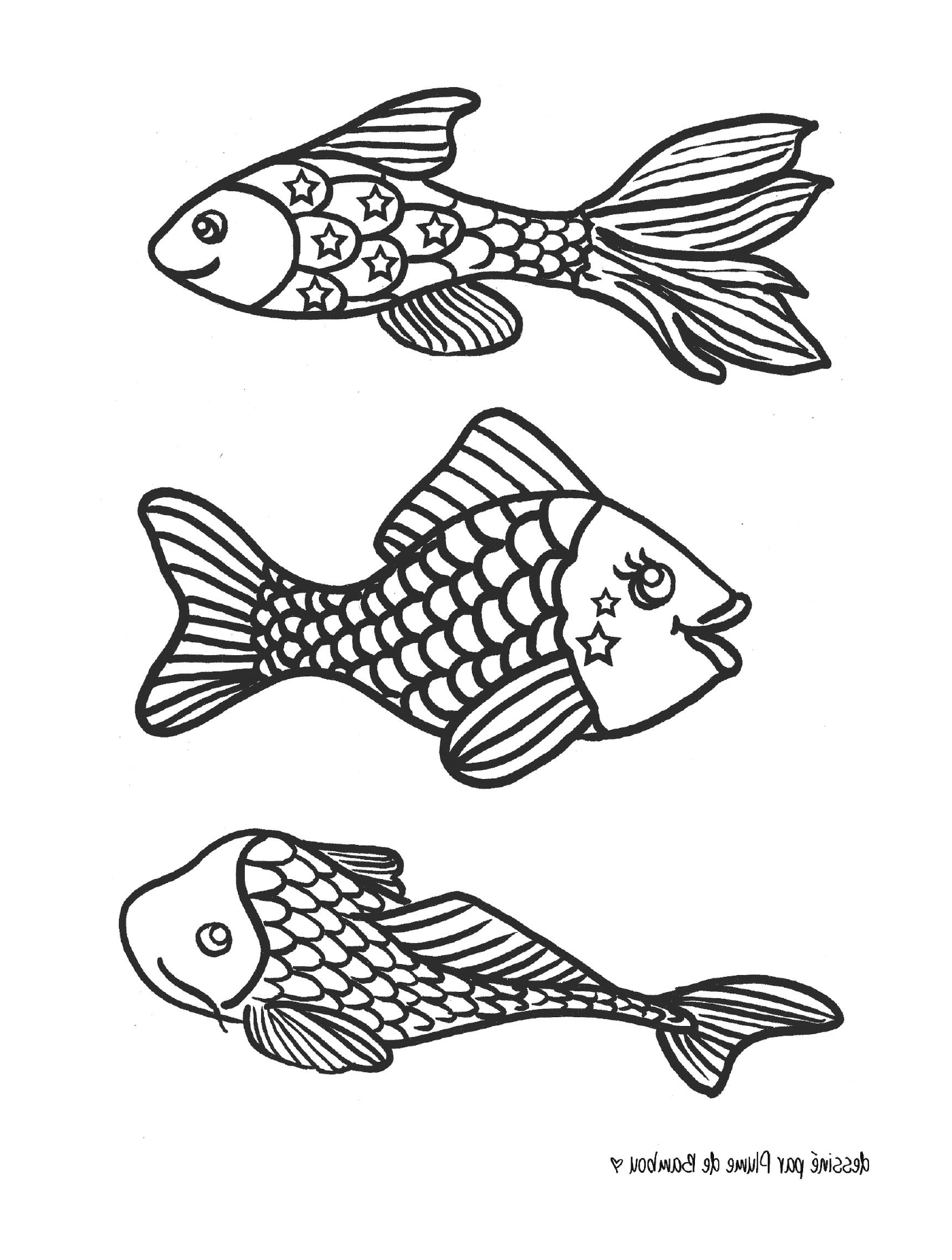   Trois poissons noirs et blancs 