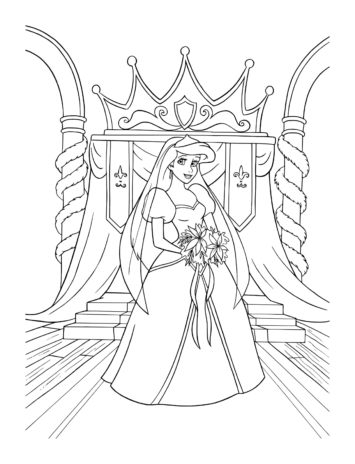   Une mariée en robe de mariage assise sur un trône 