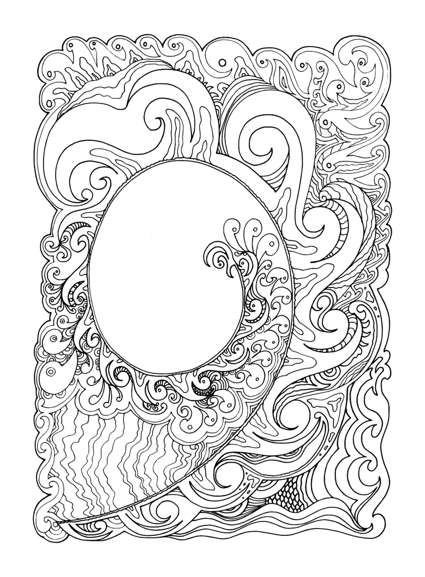   Un cadre ovale avec des motifs tourbillonnants 