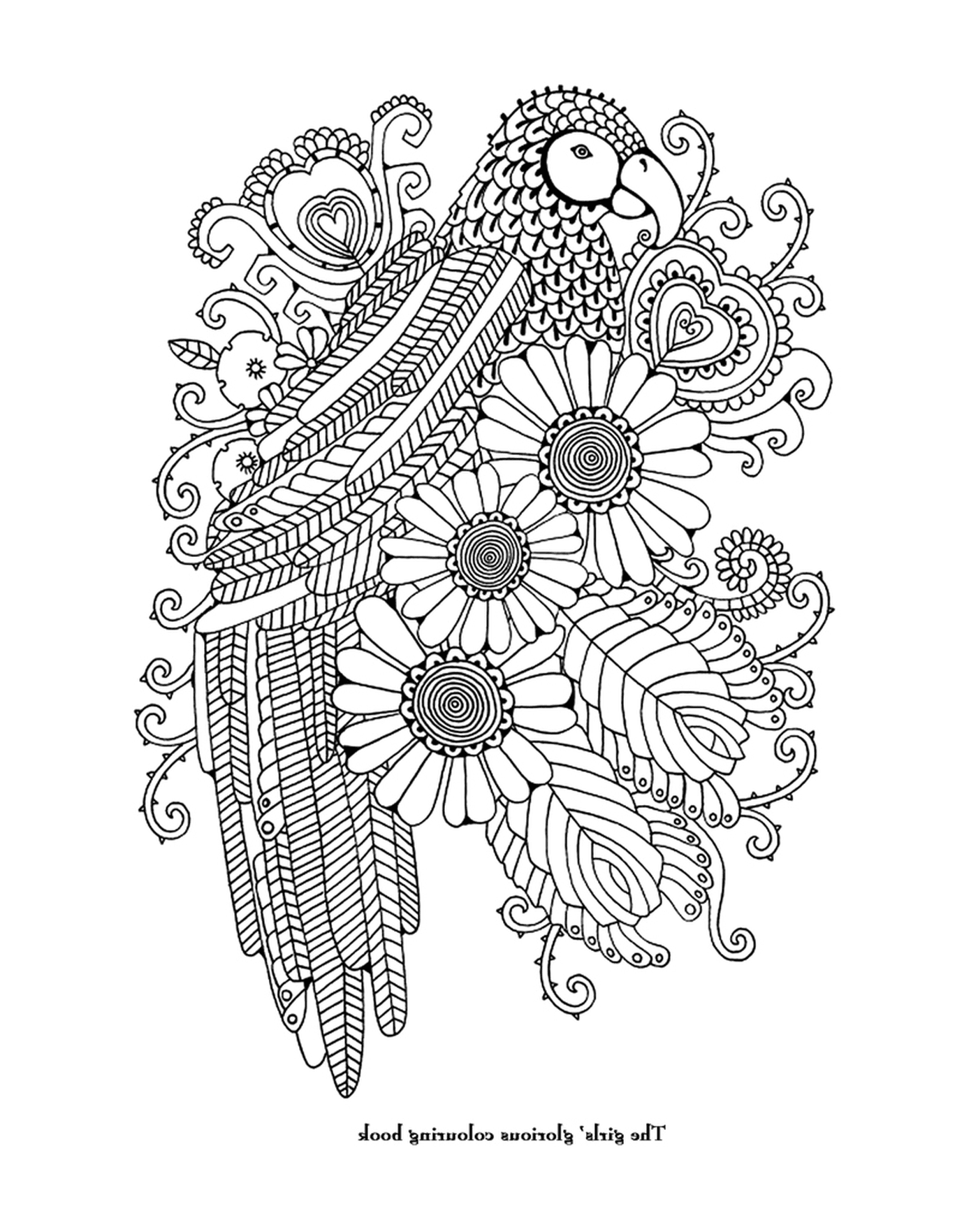   Un adulte avec un oiseau et des fleurs 