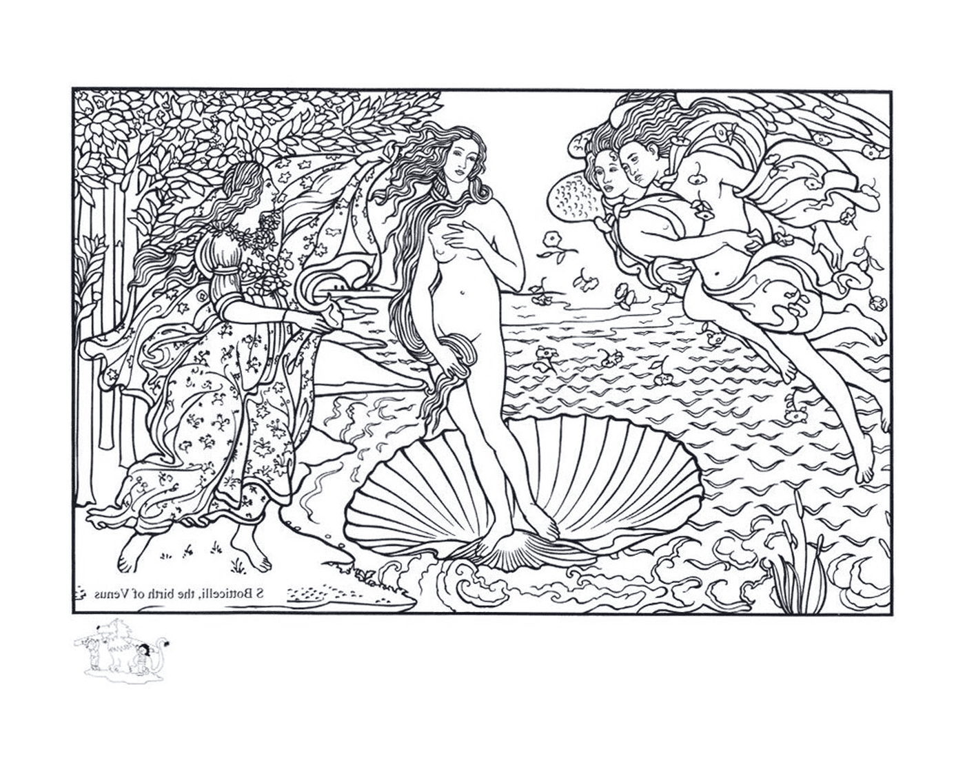   Une œuvre d'art représentant une femme debout sur une coquille de saint-jacques 