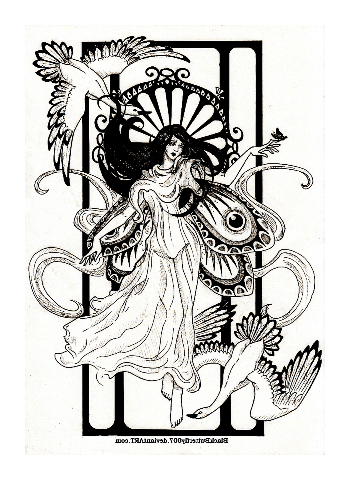   une femme avec des ailes de papillon selon l'inspiration art nouveau 
