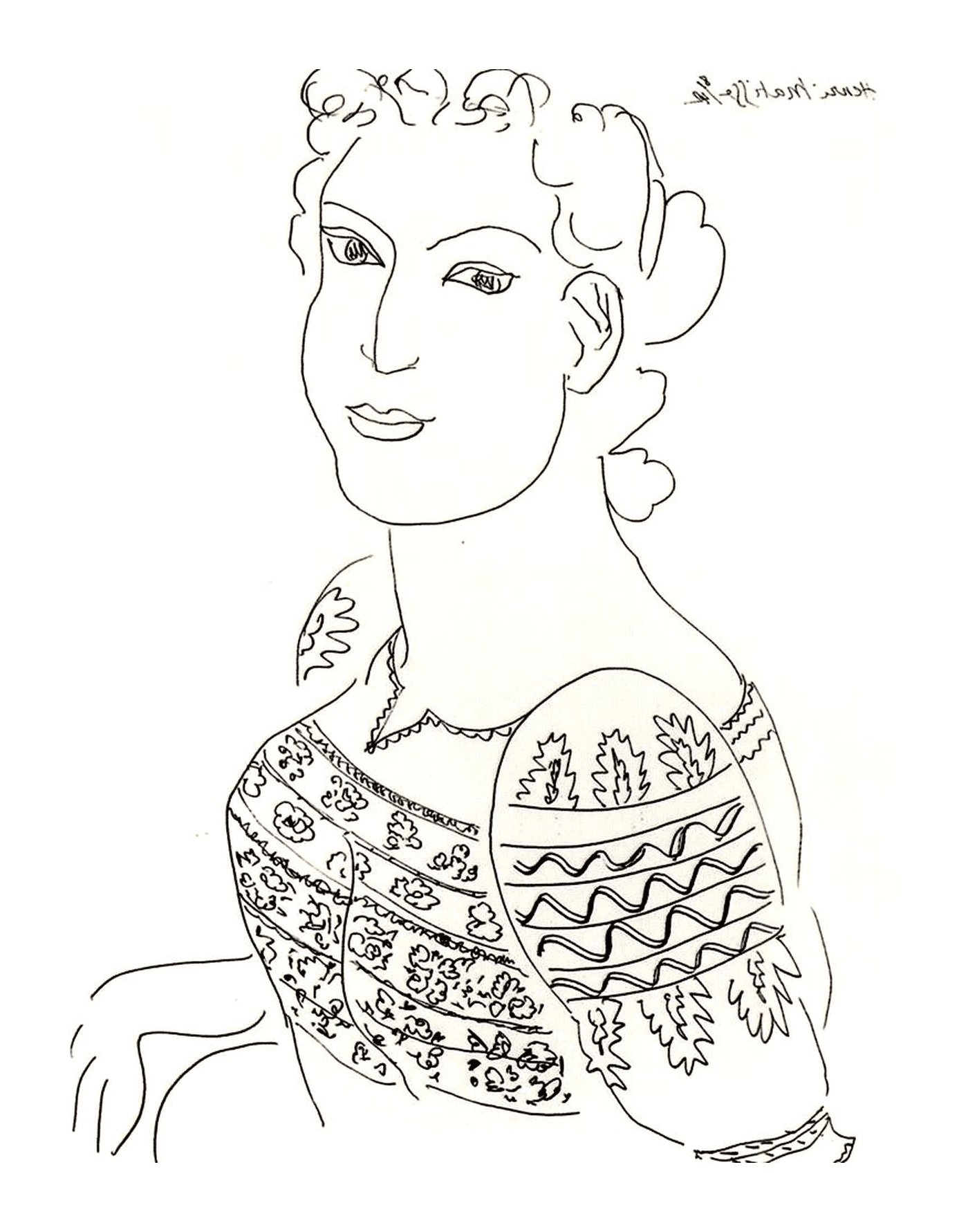   une femme portant un pull selon une blouse roumaine difficile à identifier, probablement une œuvre de Matisse 