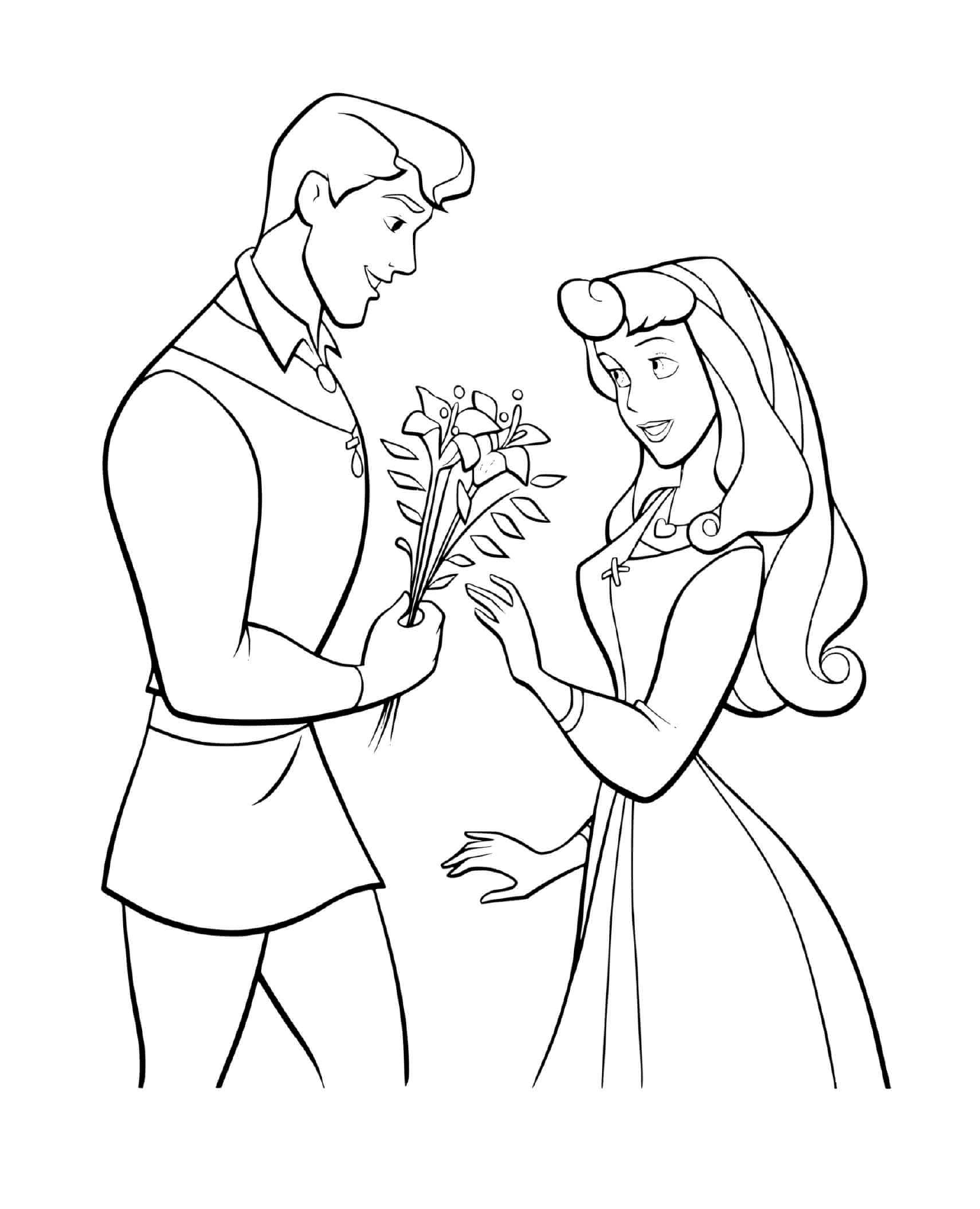   Un homme et une femme tenant des fleurs 