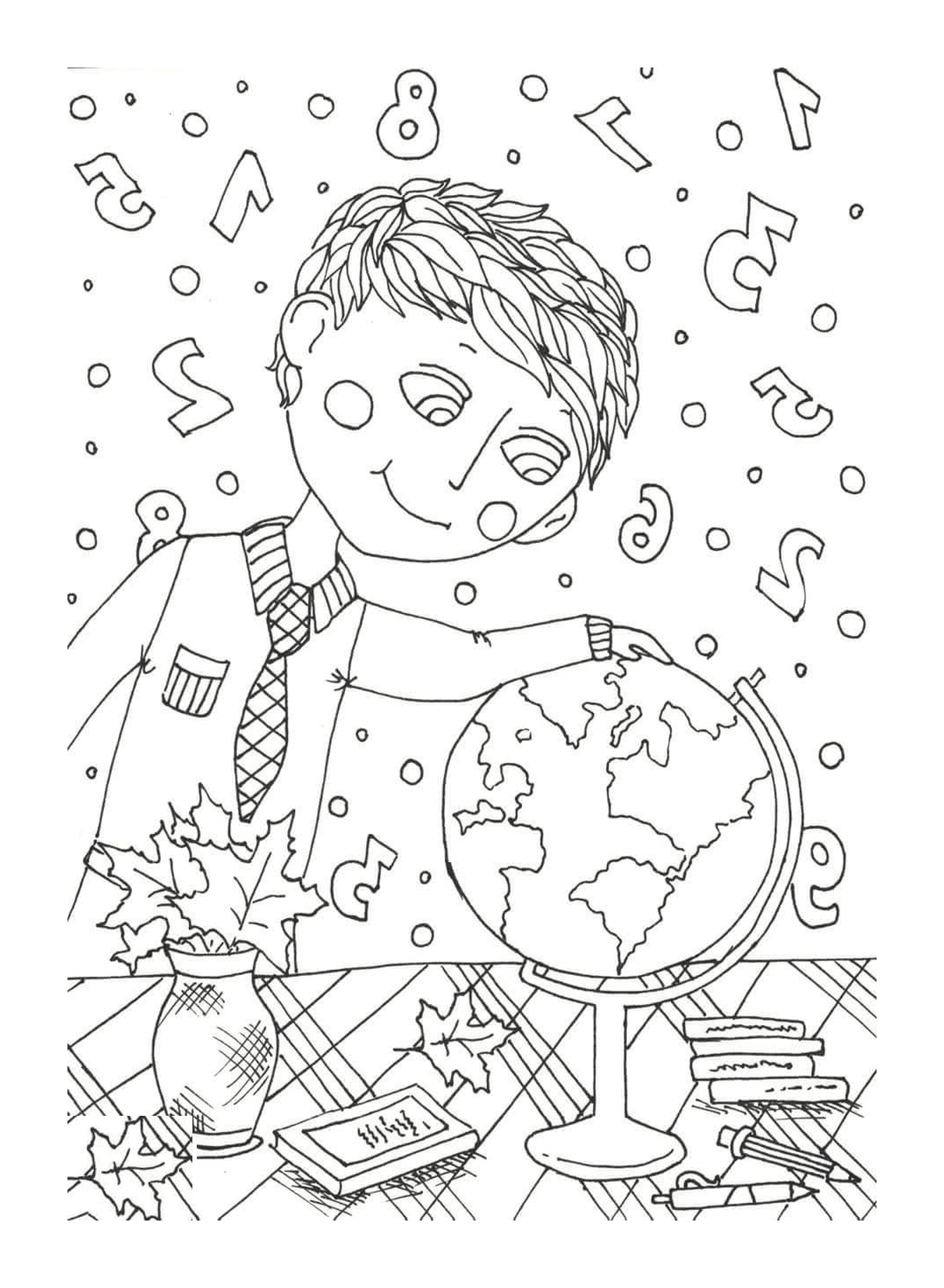   Un garçon tenant un globe 