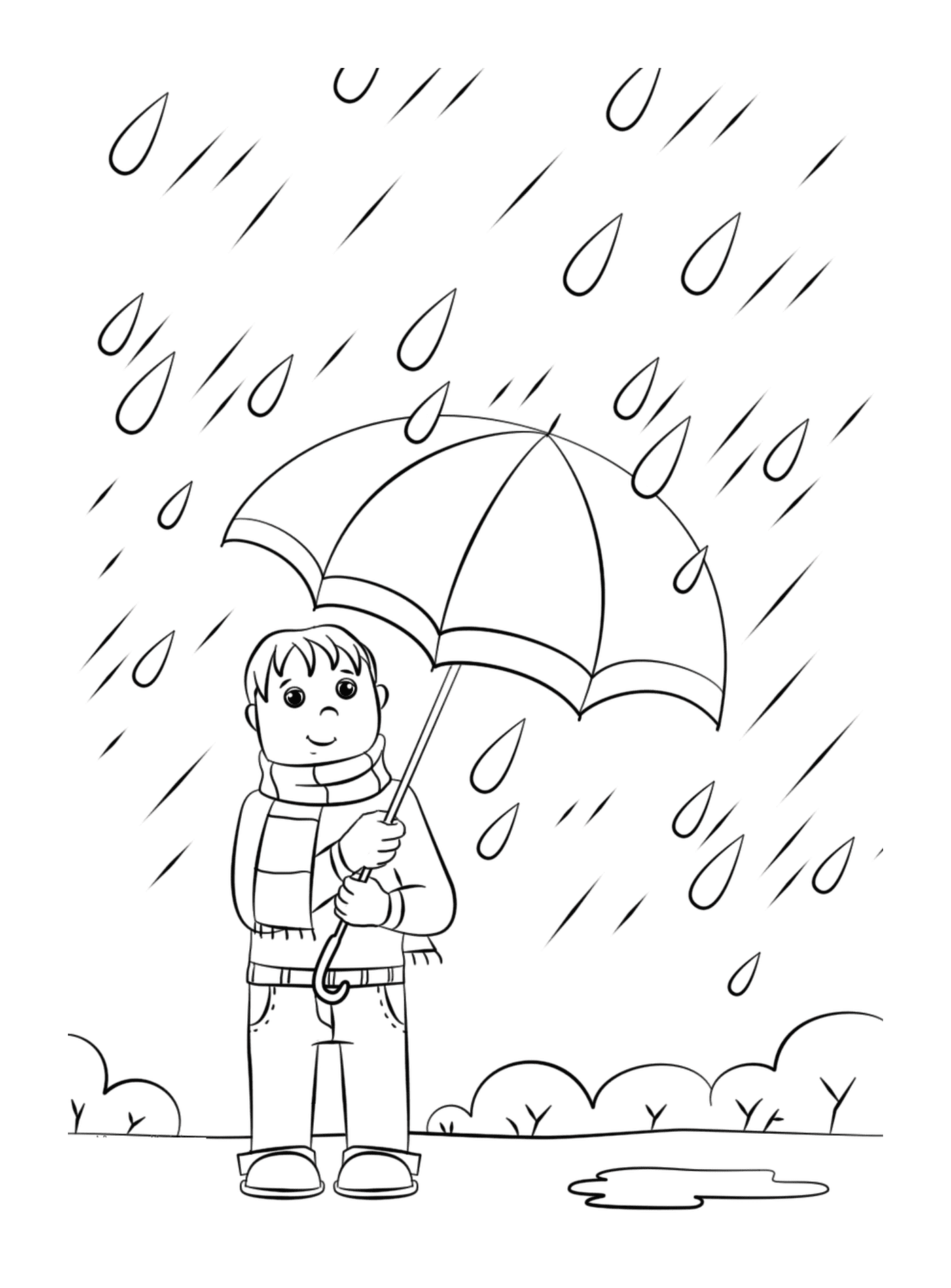   Un homme tenant un parapluie sous la pluie 