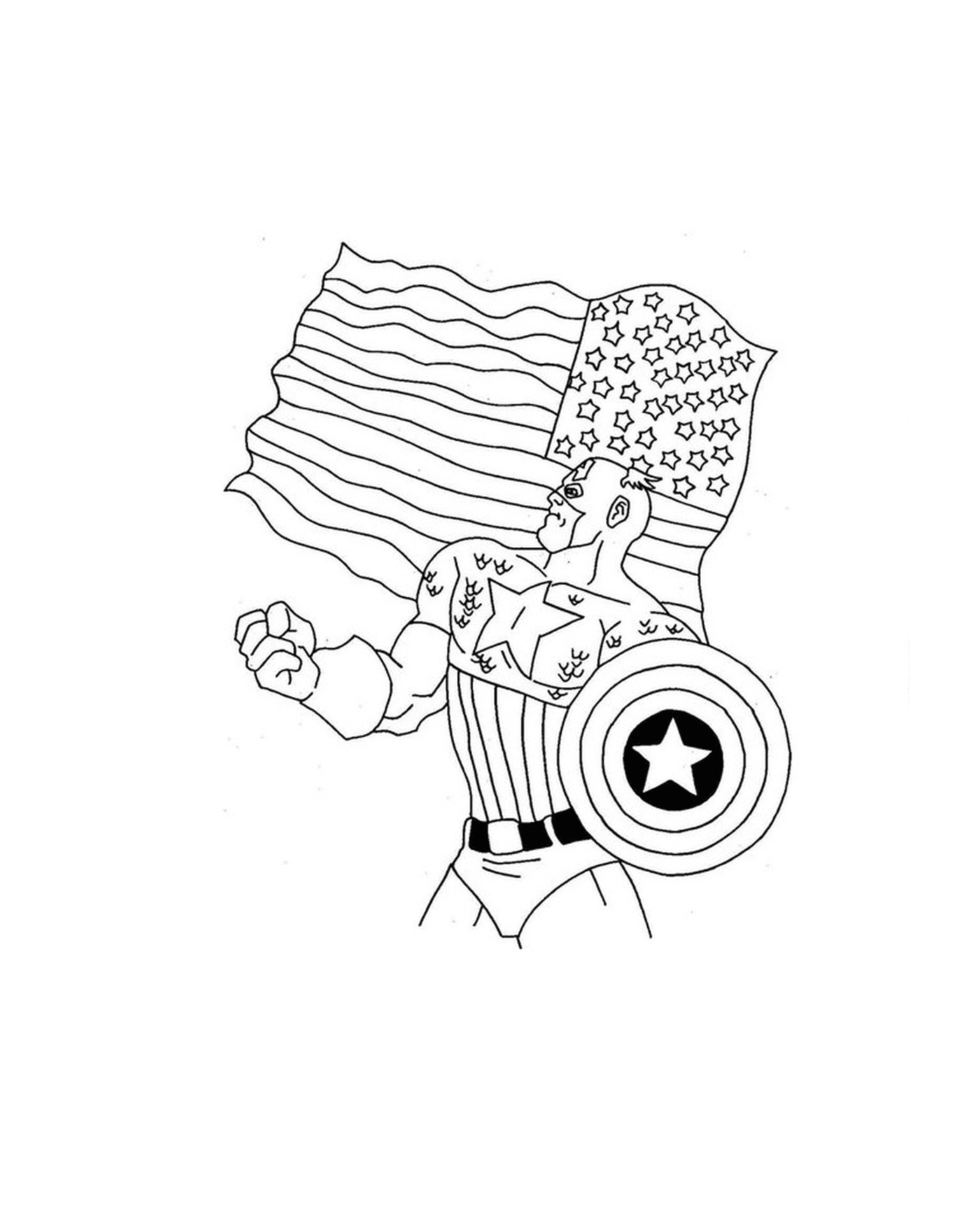   Captain America avec un drapeau américain 