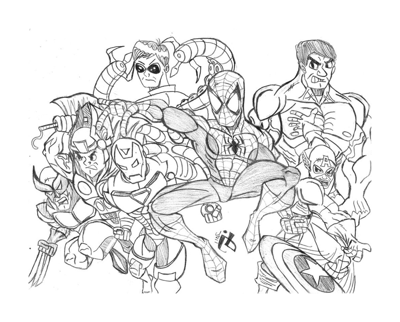   Un groupe de super-héros dessiné 