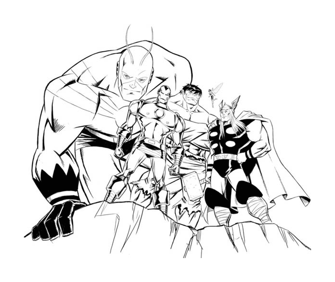   Un groupe de super-héros se tenant côte à côte 