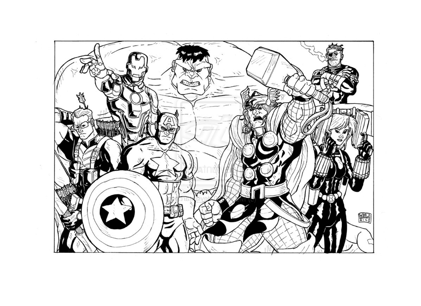   Un groupe de super-héros se tenant côte à côte 