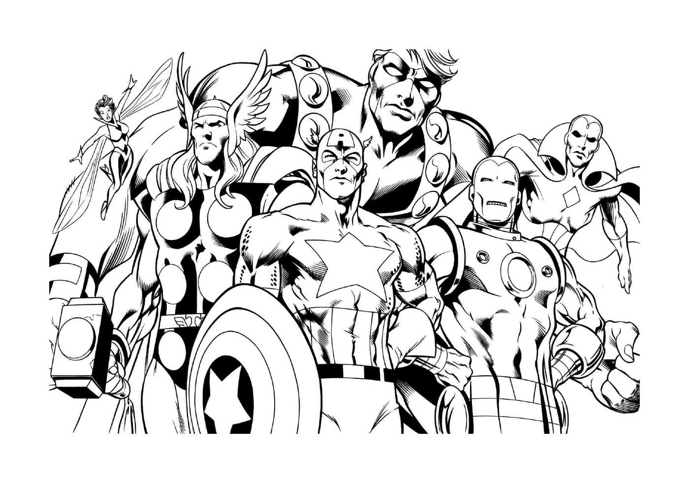   Un groupe de super-héros se tenant côte à côte pour les petits enfants 