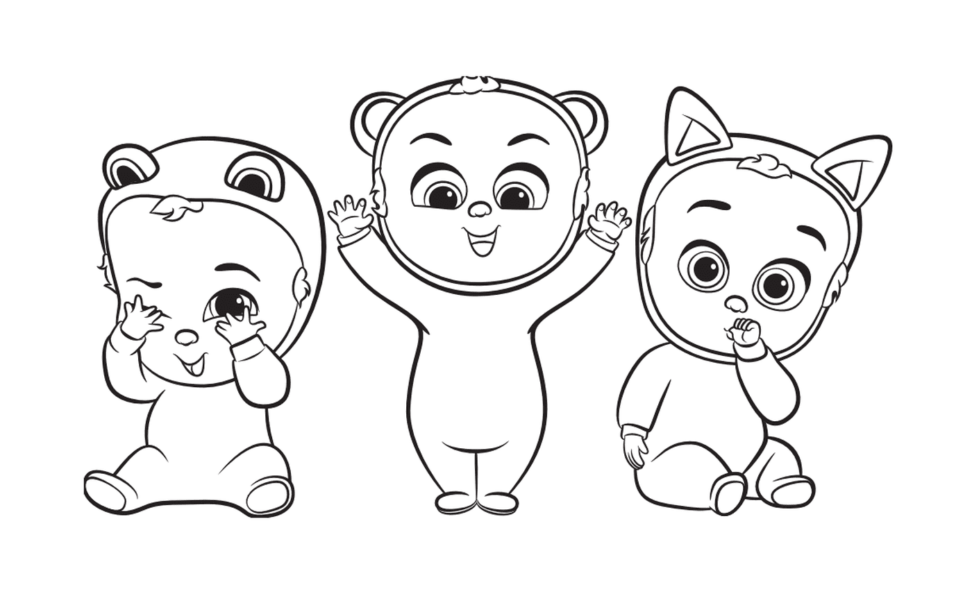   Trois bébés dessinés sont alignés 