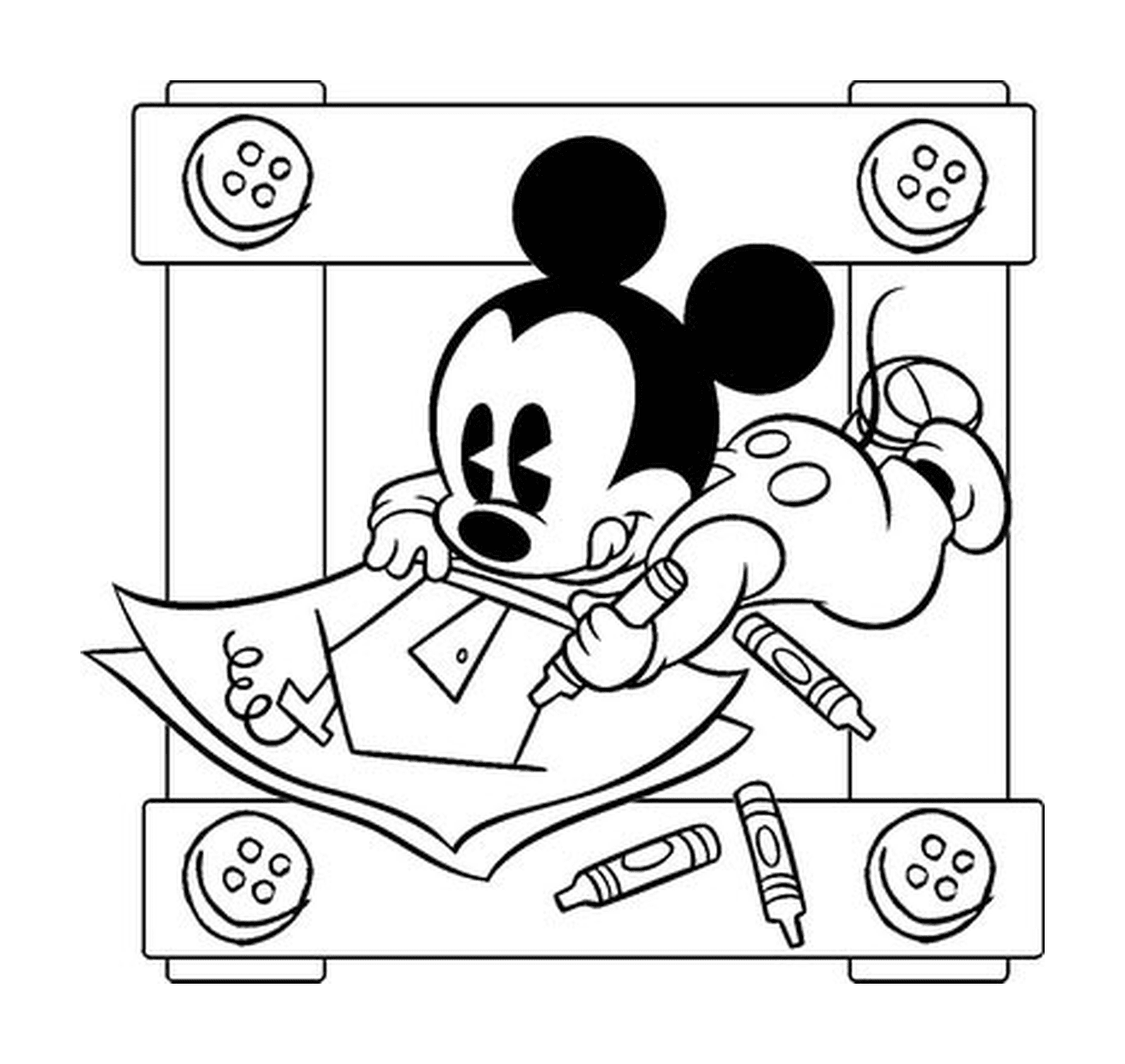   Mickey enfantin avec crayons 