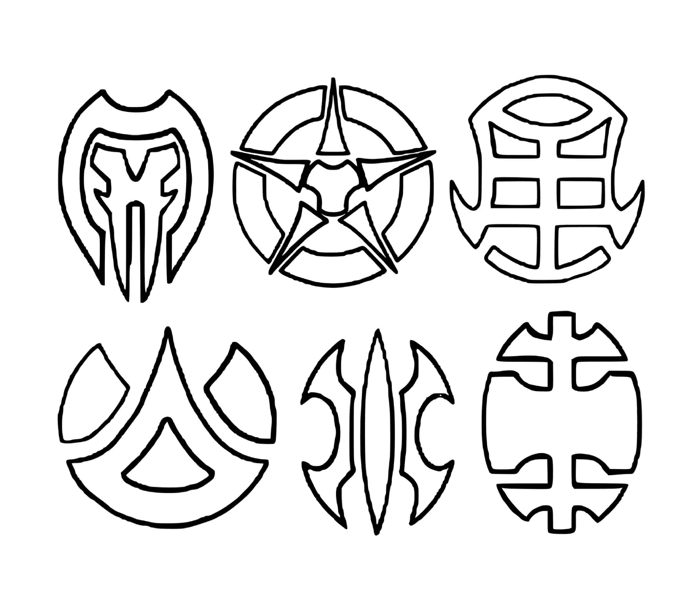  un ensemble de six symboles dessinés 
