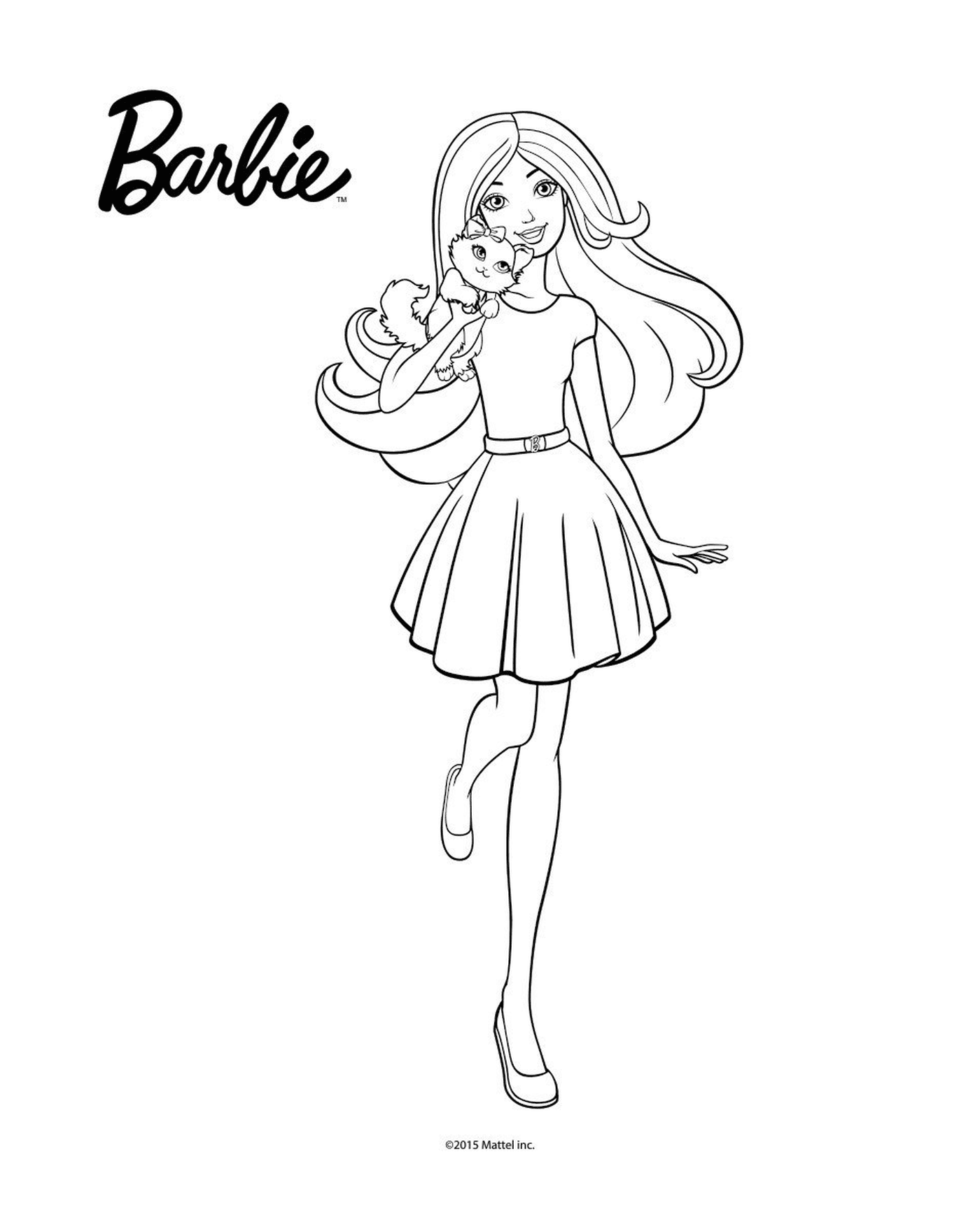   Barbie tenant une poupée en se promenant 