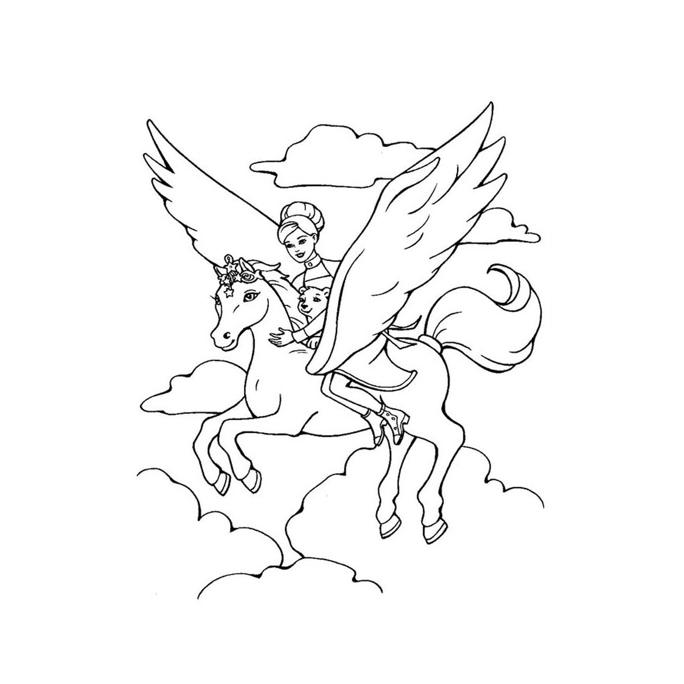   Barbie et le cheval magique avec un ange chevauchant un cheval 