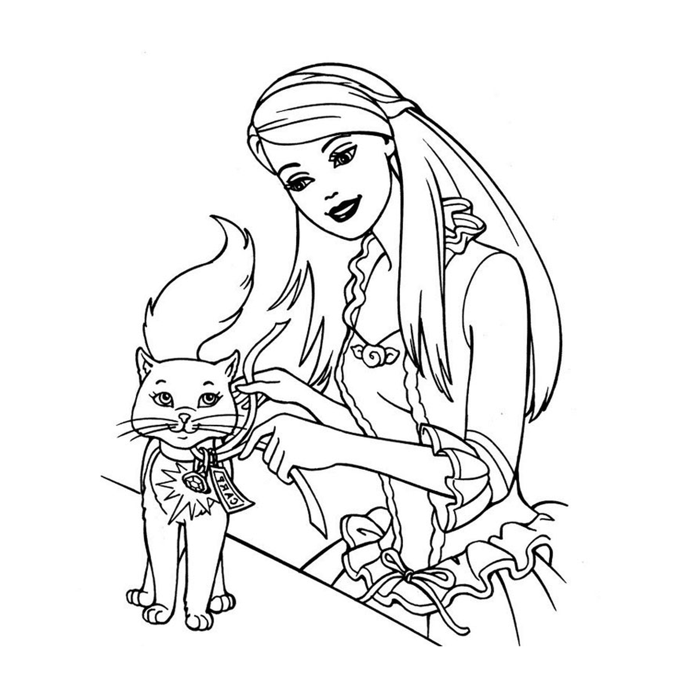   Barbie chat avec une femme et un chat 