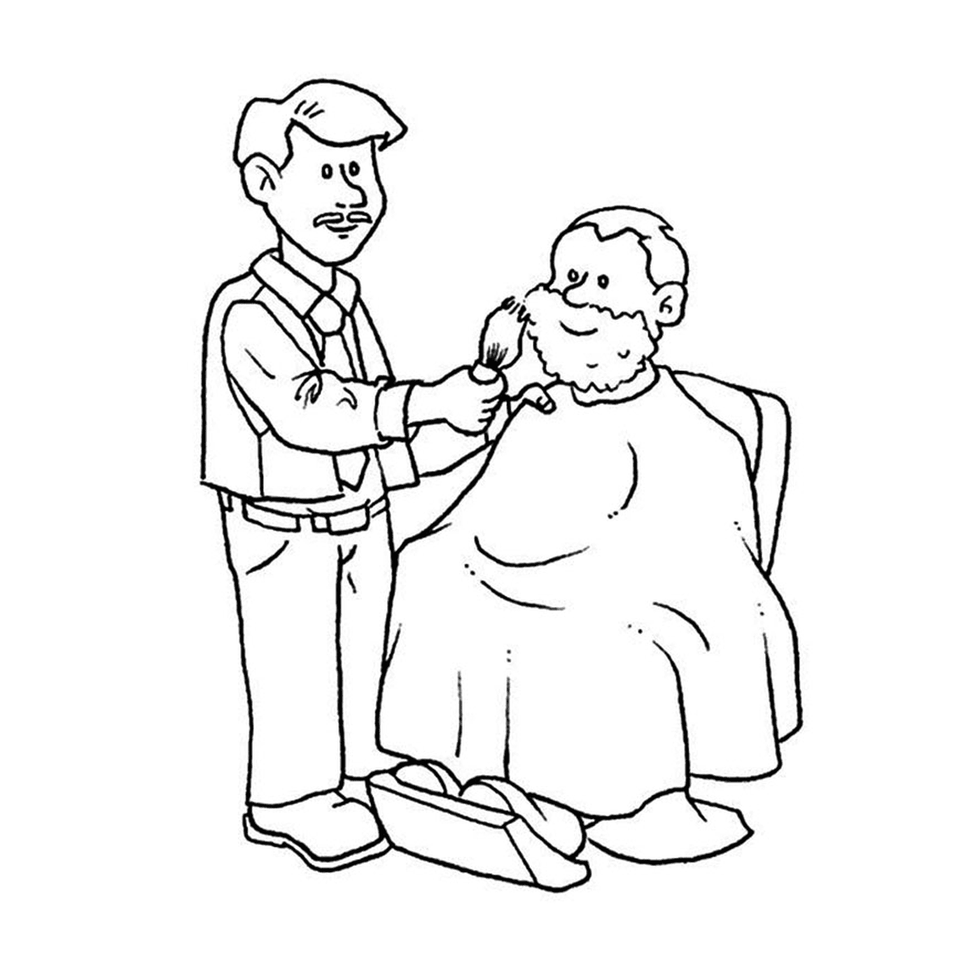   Barbier avec un vieil homme se faisant couper les cheveux par un barbier 