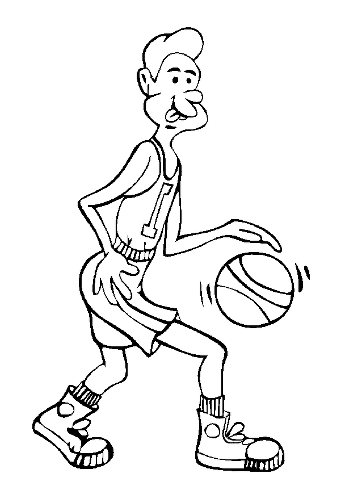  Un joueur de basketball tient un ballon 
