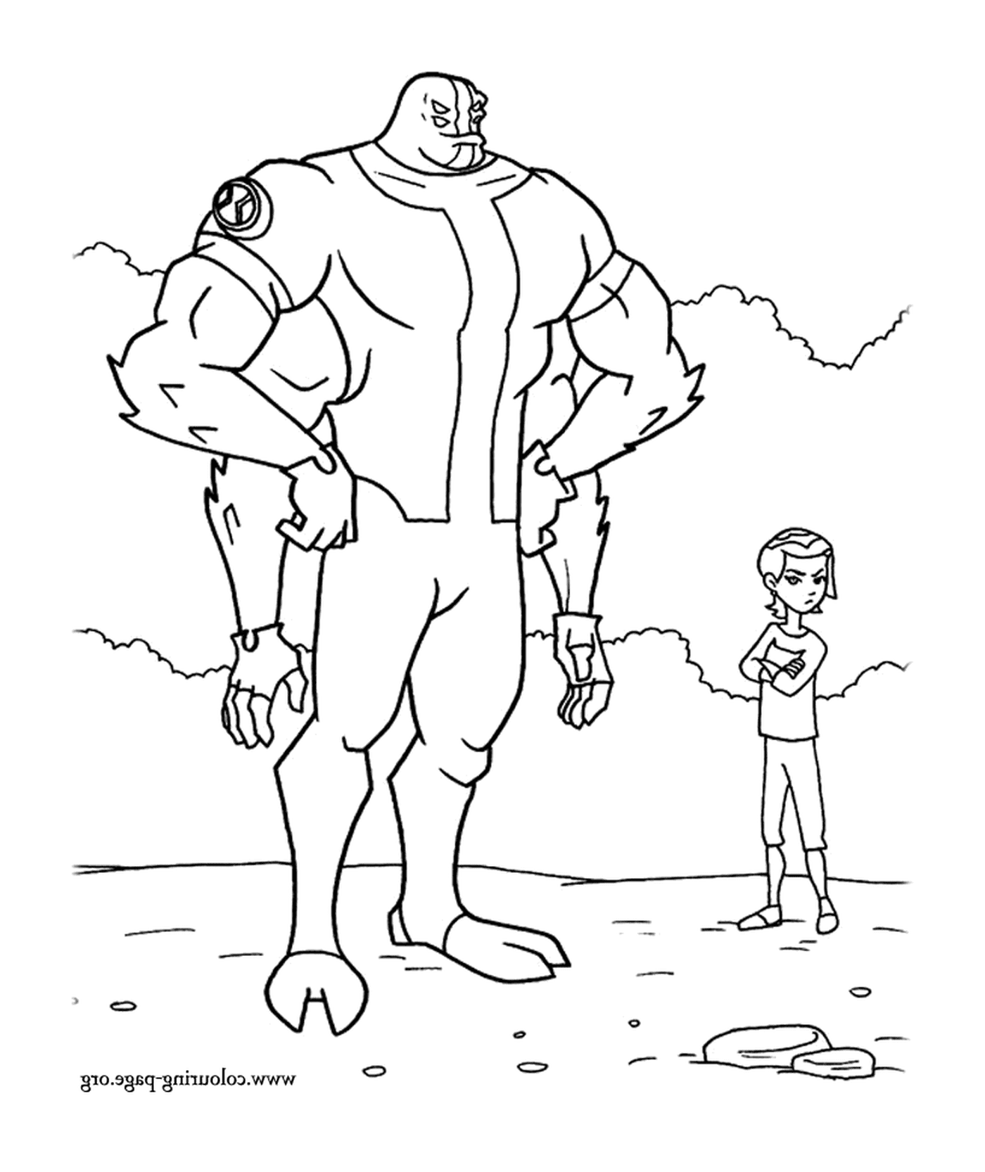   Un homme devant un robot géant 