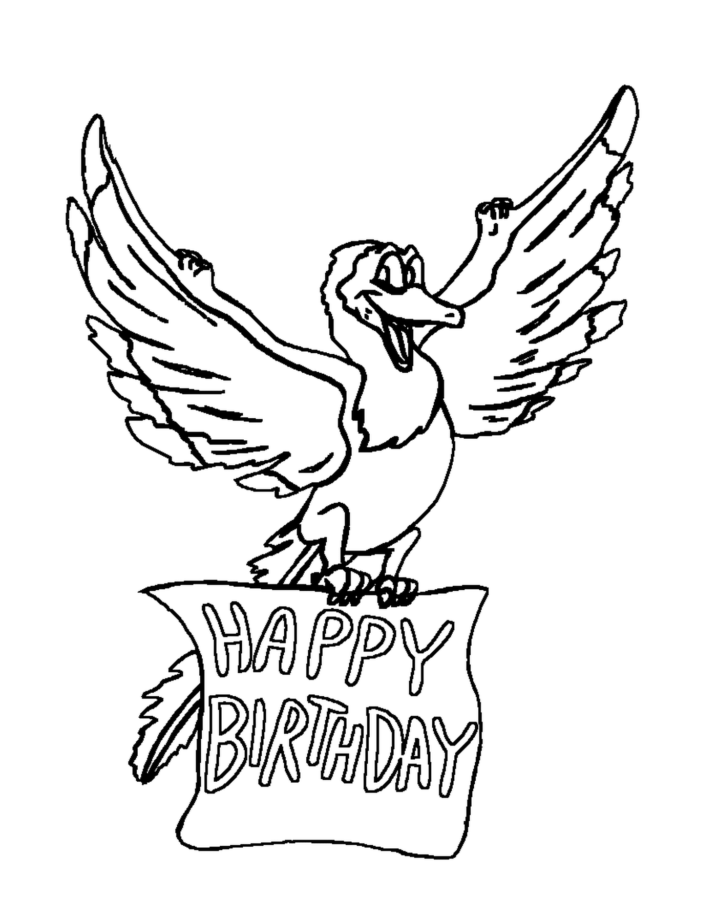   Oiseau avec un panneau Joyeux anniversaire 