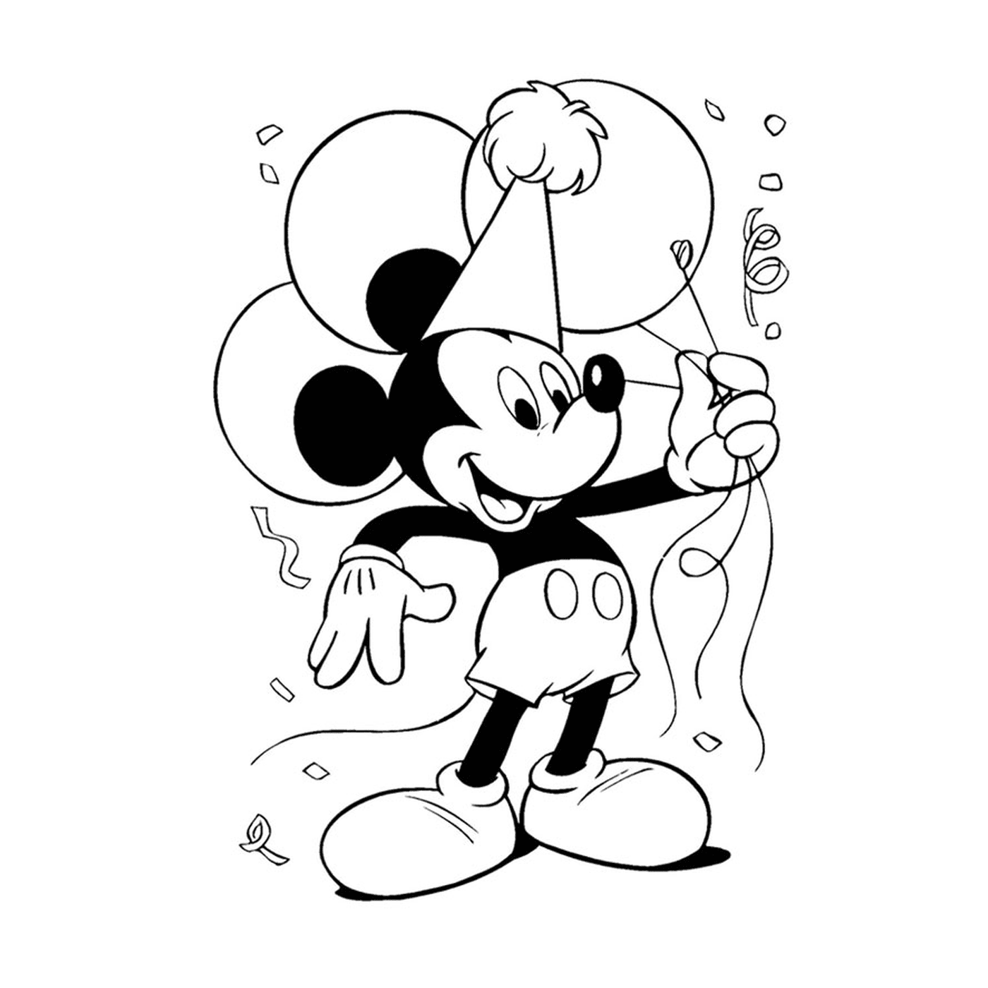   Mickey Mouse tenant des ballons 