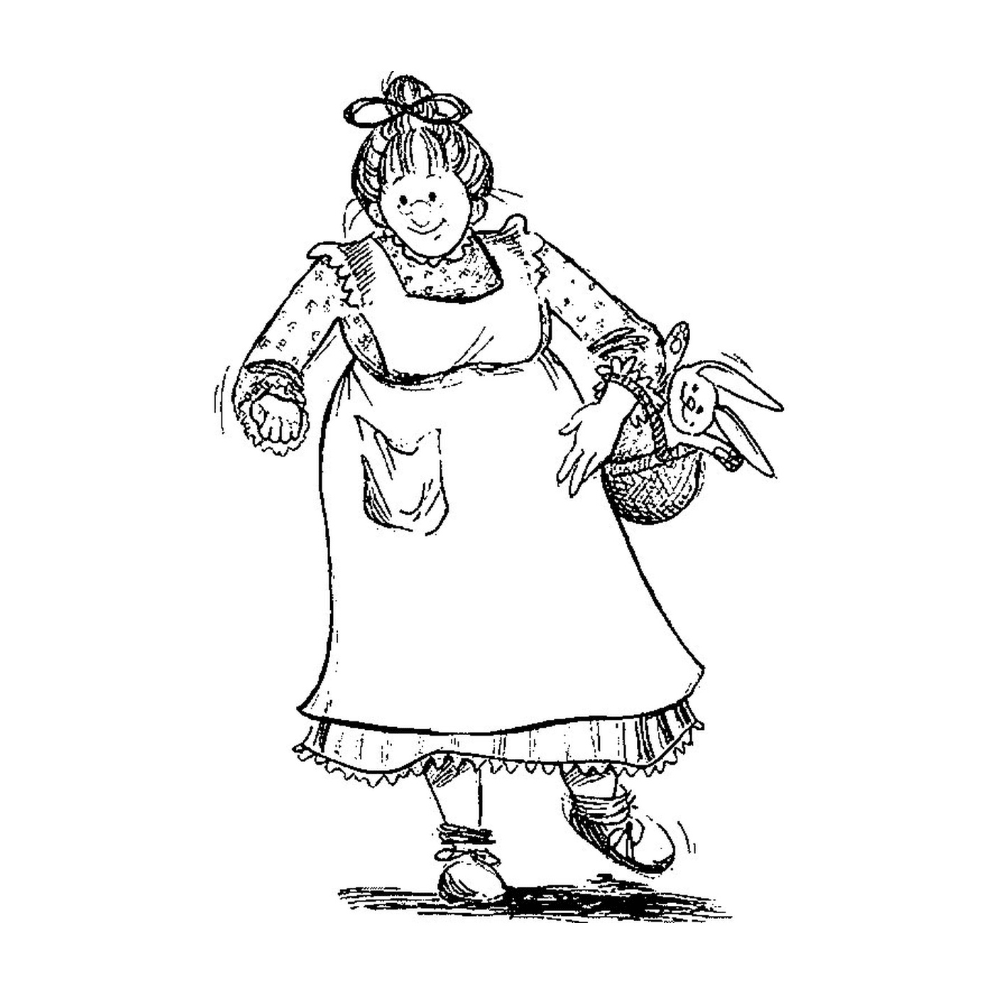   Une vieille femme tenant un panier 
