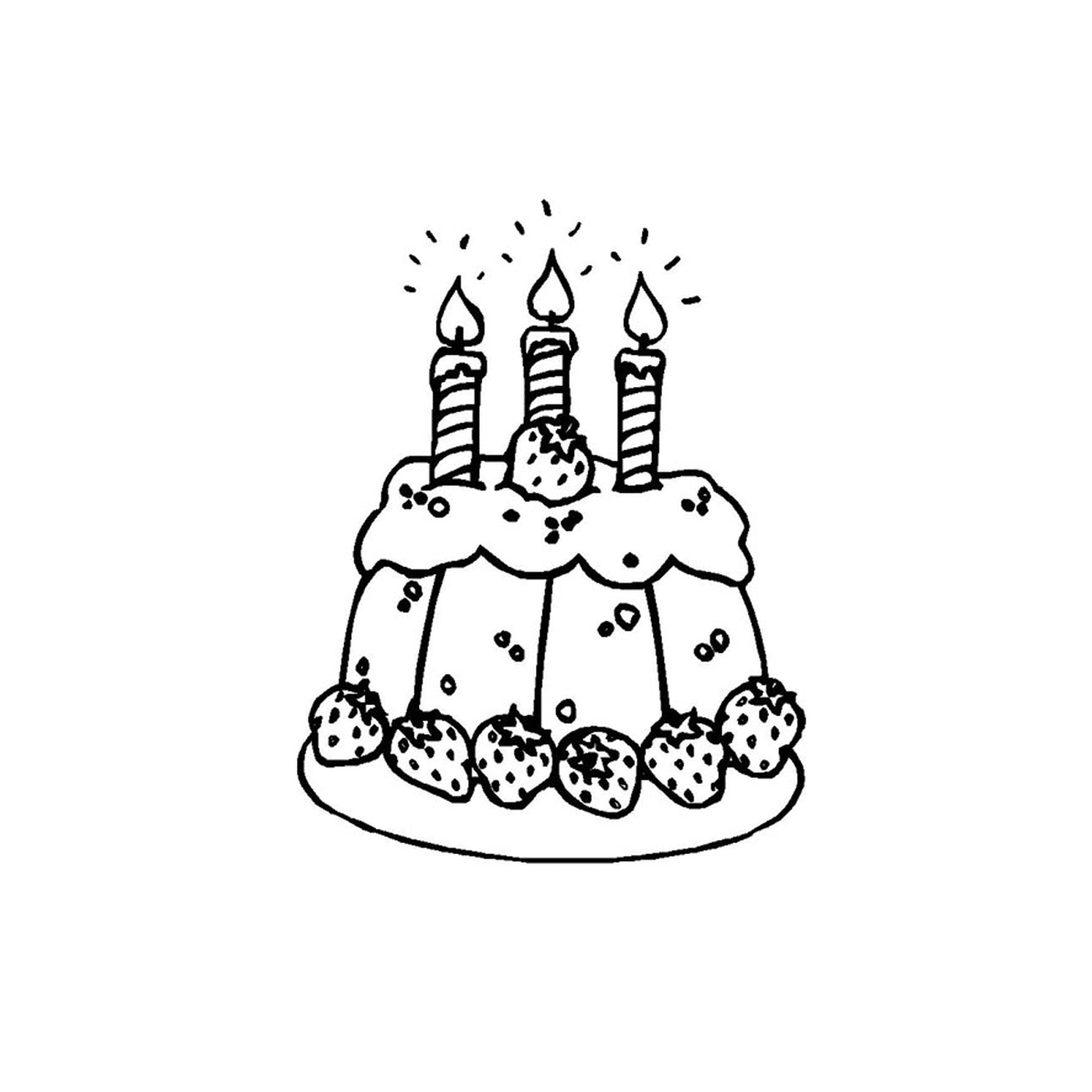   un gâteau avec trois bougies allumées 