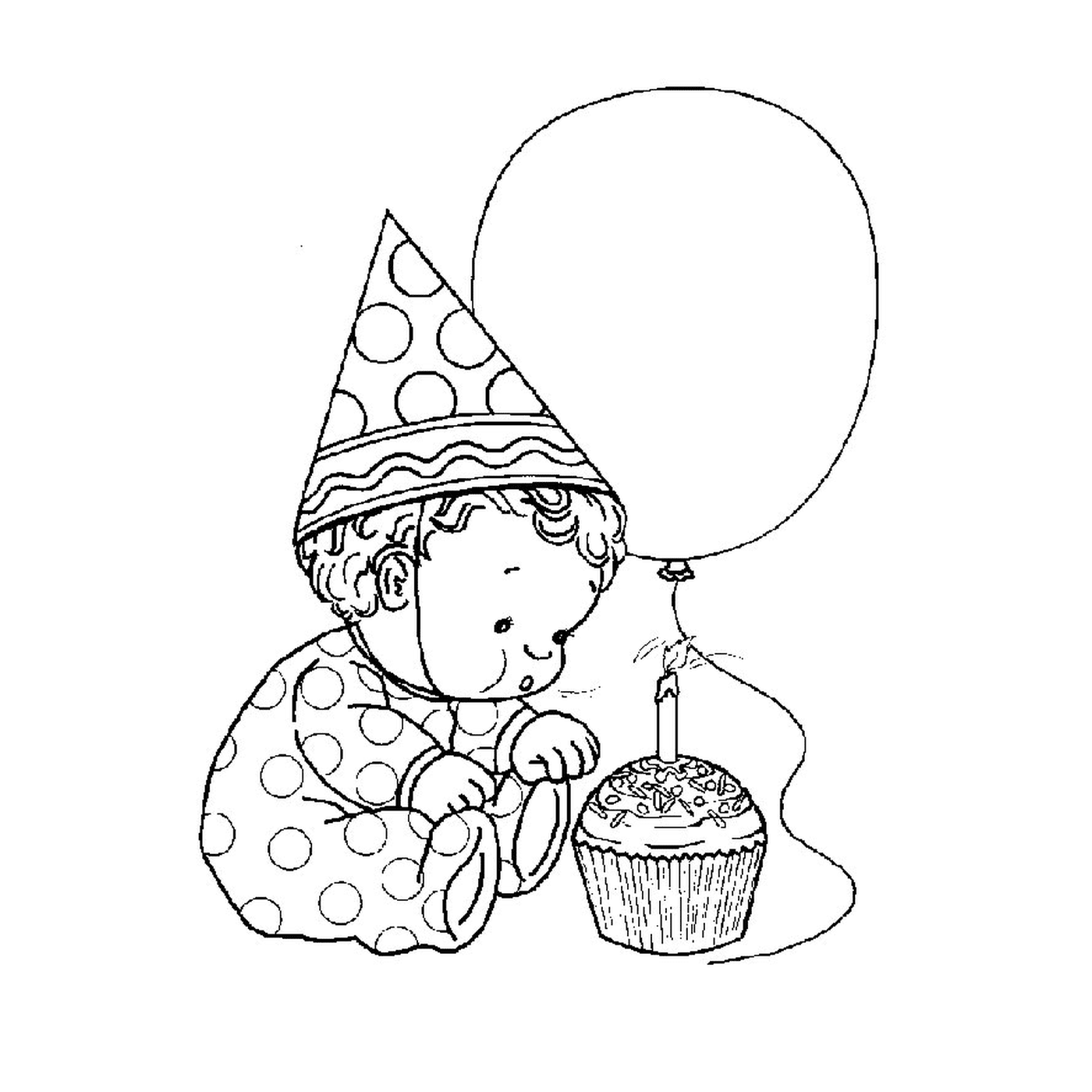   un bébé avec un chapeau de fête soufflant une bougie 
