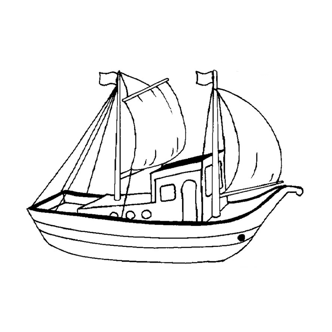   Un bateau de pêche avec une voile 