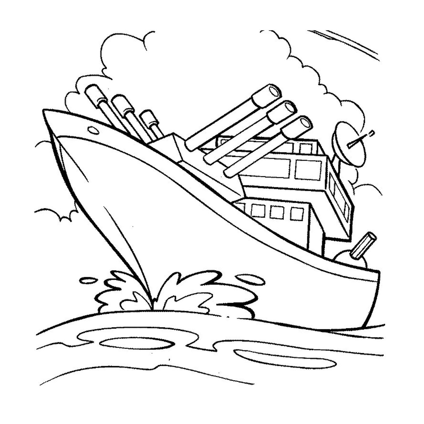   Un bateau de guerre sur l'eau 